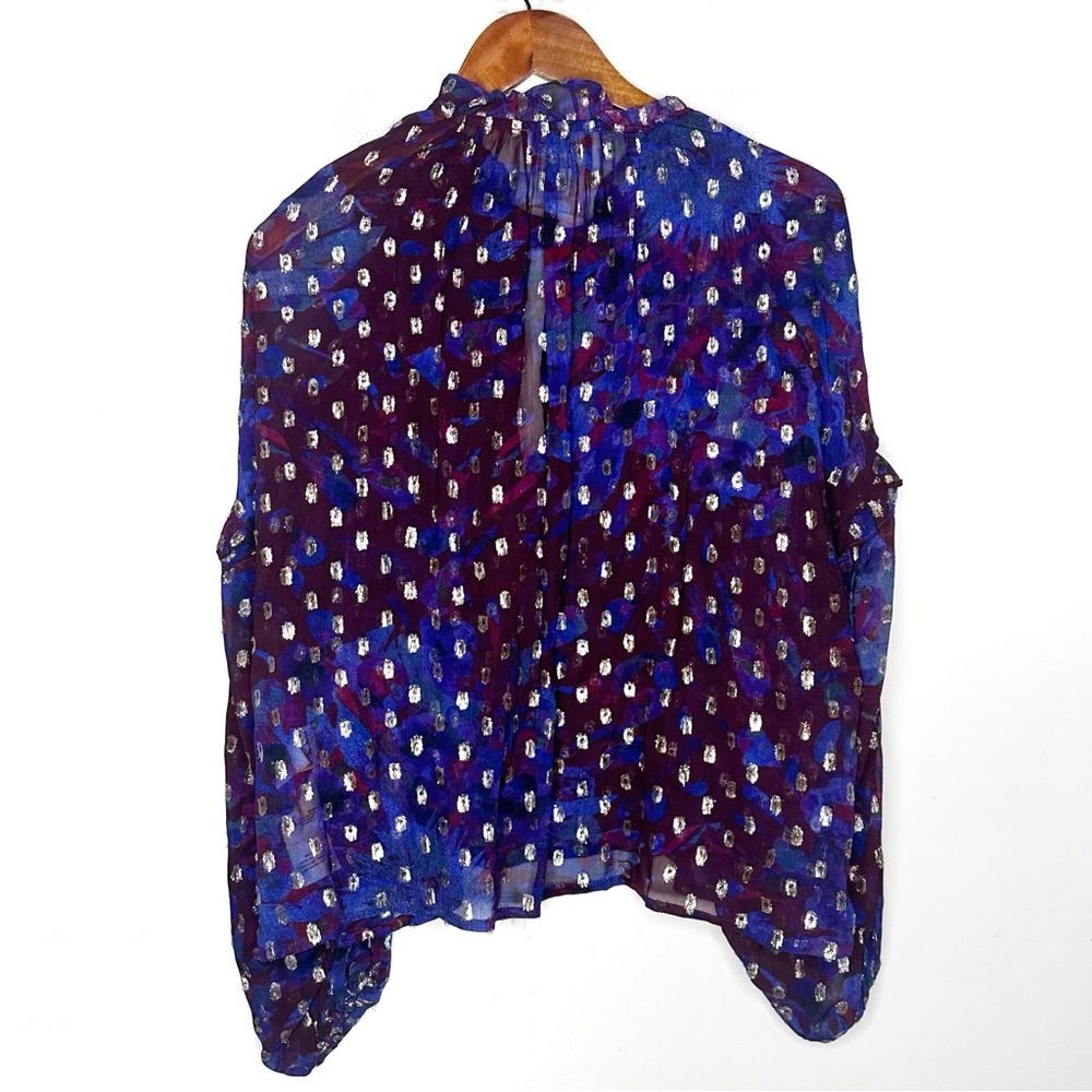 Evereve Purple Floral Sheer Tie-Neck Blouse - Picture 5 of 12